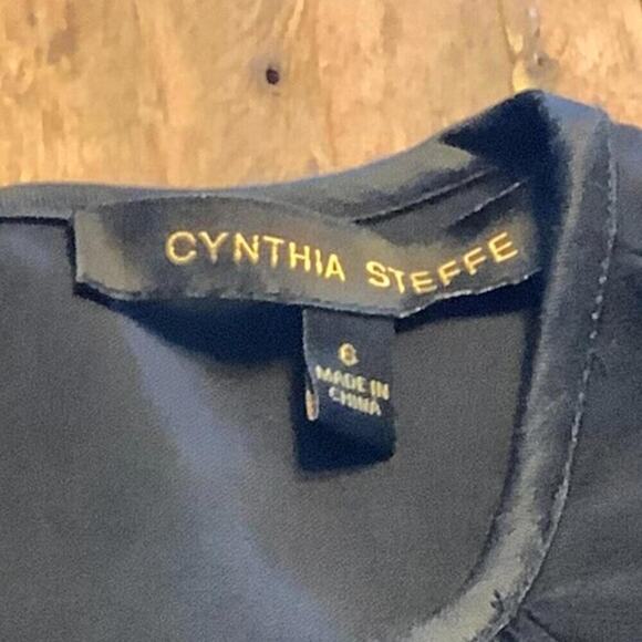 Cynthia Steffe Black Ruffle Illusion Neckline Stretch Wool Dress Size 6 - Picture 6 of 7